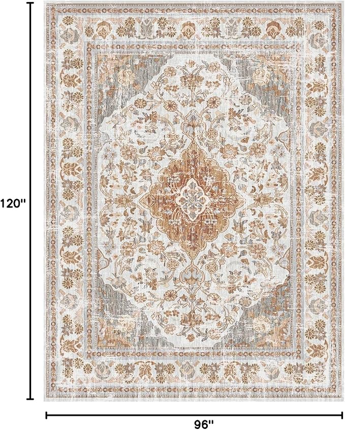 Vhong Boho Area Rugs Vintage Washable Modern Neutral Large Carpet Brown and Grey 8×10 High Traffic Rugs for Dinning Room Living Room Bedroom Farmhouse Non Slip
