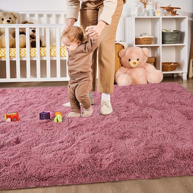 Merelax Soft Modern Indoor Large Shaggy Rug for Livingroom Bedroom Dorm Kids Room Home Decor, Non-Slip Plush Fluffy Furry Fur Area Rugs Comfy Nursery Accent Floor Carpet 9x12 Feet, Blush