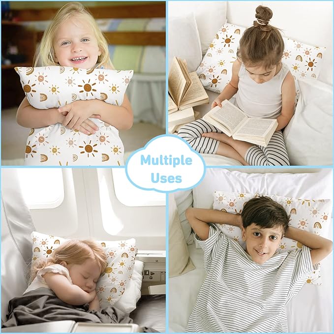 Babebay Toddler Pillow,13X18 Toddler Pillows for Sleeping, Machine Washable Kids Pillow with Pillowcase, Perfect for Travel, Toddlers Cot (Sunshine Rainbow)