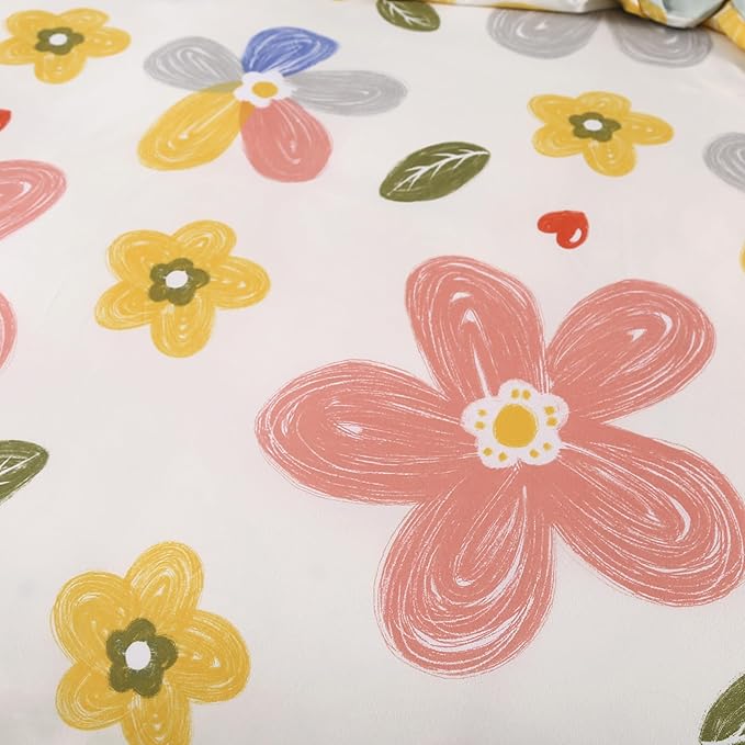 MAG 3pcs Floral Bedding Duvet Cover Set Twin,Boho Duvet Cover Colorful,Flower Duvet Cover Set for Toddler, Kids, Girls, Super Cute Microfiber (no Comforter) (Yellow, Twin)