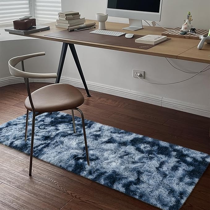 DweIke Fluffy Blue Grey Runner Rugs for Bedroom, 2x6 Feet Soft Plush Long Runners for Girls Boys Kids, Non-Slip and Machine Washable Bedside Rug, Small Throw Carpet for Hallway Rooms Decor