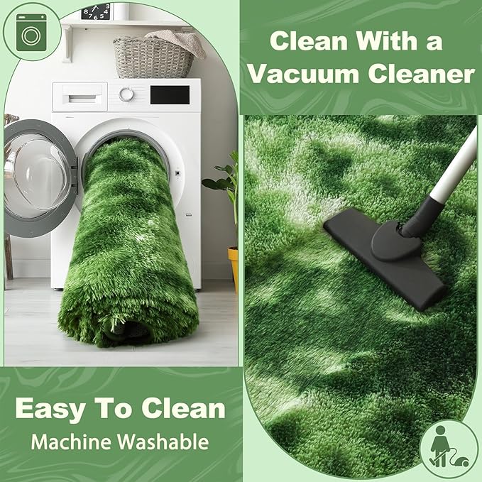 EVOIONOS Ultra Soft Area Rug Bedroom, 4x6 Machine Washable Fluffy Shag Rug Living Room, Plush Non Slip Carpet Indoor Floor Bedside Nursery Kids Girls Room Dorm, Home Decor Aesthetic, Tie-Dyed Green