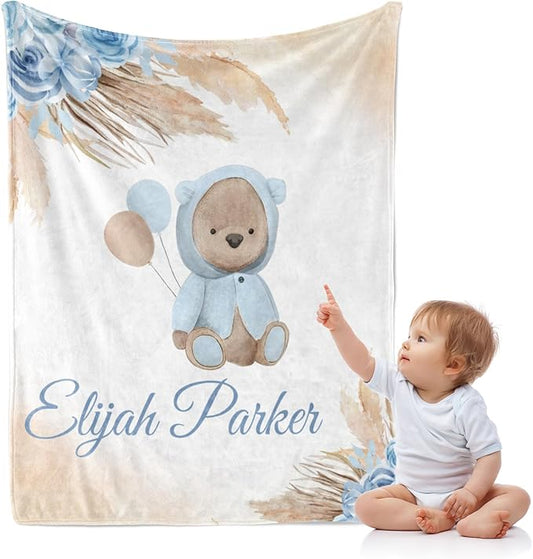 J&SBGFT Personalized Baby Blanket for Boys, Custom Name Blanket for Toddlers Kids Nursery Stroller Crib Decor Throw, 30"x40", Color 10