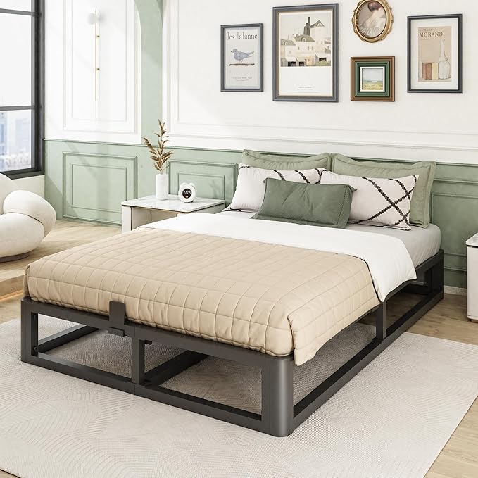 Upgrade Anti Bending and Round Corner Legs 10 inch Metal California King Bed Frame 3500 LBS Heavy Steel Slats Support Platform Bed Frame No Box Spring Needed Platform Noise Free Easy Assembly
