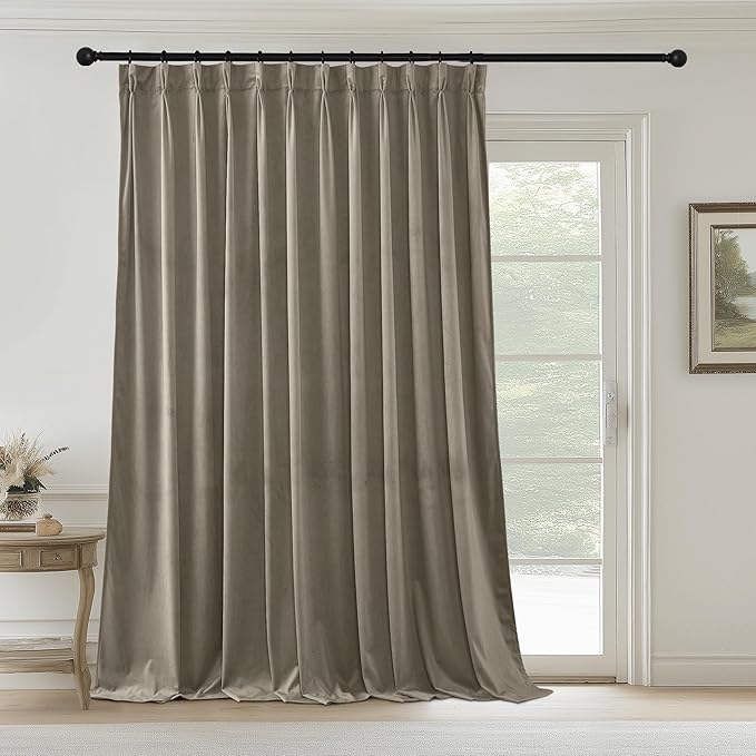 StangH Extra Wide Velvet Curtains 96 inches Long, Camel Beige Pinch Pleated Room Darkening Drapes Back Tab Heavy Thermal Insulated Window Treatments for Office Closet, W72 x L96, 1 Panel
