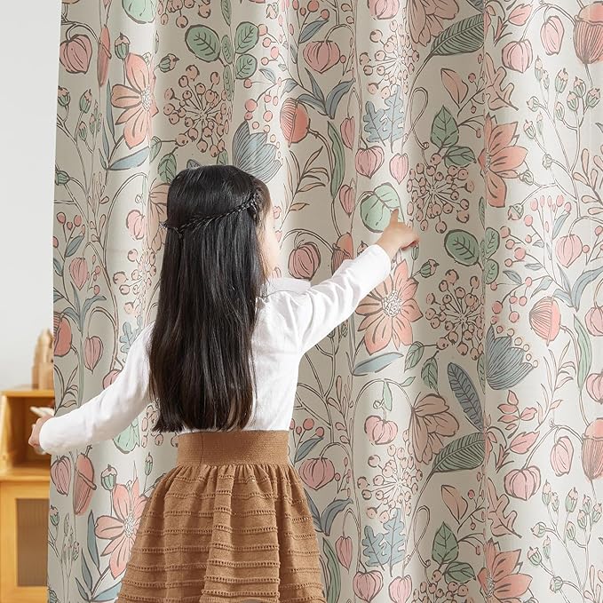 Vangao Pink Nursery Curtains for Girls Room Floral Blackout Dorm Curtains 63 Inch Length Farmhouse Drapes for Bedroom Room Darkening Flower Patterned Window Treatment for Kids Set of 2