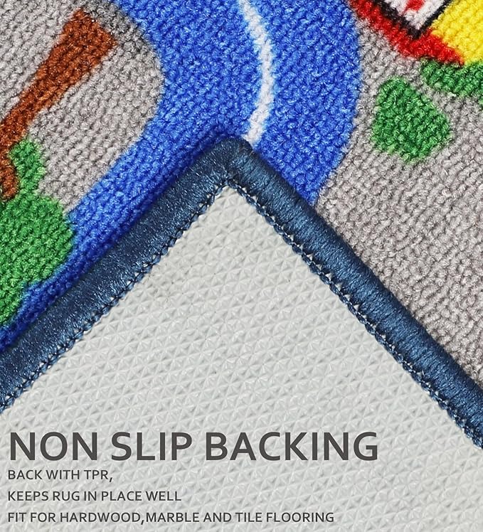 Kids Carpet Playmat Rug 6'6''x9'8'', Kids Rugs for Bedroom, Non-Slip Town City Road Map Car Rugs for Kids Toy Cars, Track Carpet Play Rug for Playroom Classroom Decor (Blue)