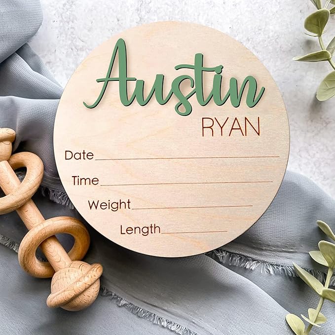 NAZENTI Personalized Baby Name Announcement Wooden Signs, Custom Birth Announcement Sign For Hospital, Welcome Sign For Room Decor, Gifts For Baby Girl Or Boy Shower, Baby's Arrival Gifts
