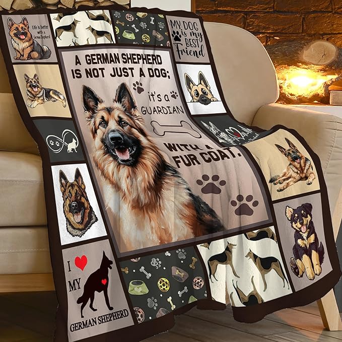 German Shepherd Decor Blanket German Shepherd Gifts Throw Blanket Super Soft Flannel Lightweight Fluffy Plush Fuzzy Fleece Blanket for Dog Lover Girl Woman Boys Kids Adults Man for Bed Sofa 40"X50"