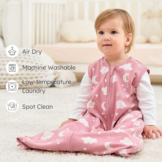 Baby Sleep Sack 0-6 months, 100% Cotton Sleeping Sack for Newborn and Infant, 3 Pack Baby Wearable Blanket, 0.5 Tog Lightweight Double Zipper Sleep Bag Small Pink Stars Moon