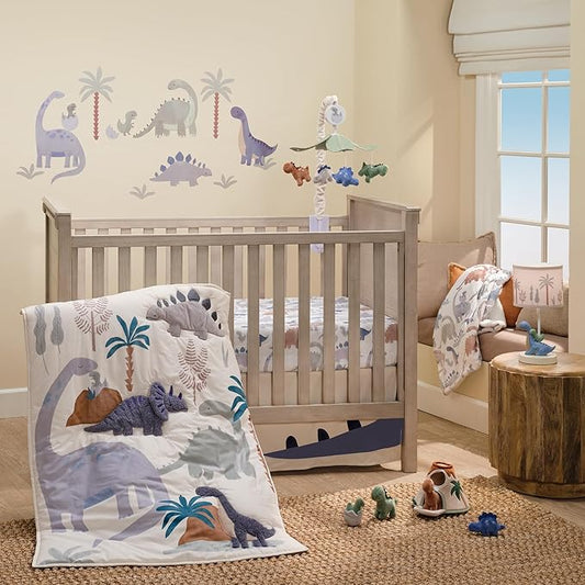 Lambs & Ivy Dino-Might 3-Piece Blue/Gray Dinosaur Nursery Baby Crib Bedding Set