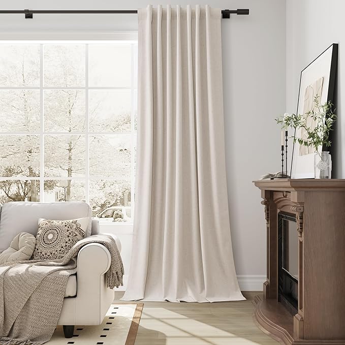 Guken Linen Blackout Curtains 84 Inch Length 2 Panels for Living Room Bedroom Country Farmhouse Natural Linen Black Out Thermal Insulated Soundproof Primitive Hook Belt Back Tab Nursery 52x84 7Ft