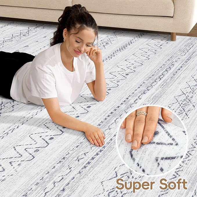 Area Rugs for Living Room Washable Living Room Rug Soft Neutral Indoor Floor Carpet Non-Slip Stain Resistant Modern Boho Rugs for Bedroom Dining Room Kids Room Nursery Office Home Grey
