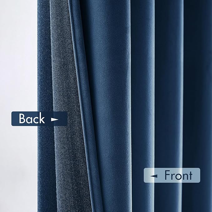 MIULEE Velvet Blackout Curtains Navy Blue Thermal Insulated Drapes for Bedroom Living Room Darkening 84 Inches Long Curtains Panels Rod Pocket Set of 2