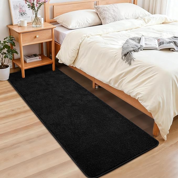 Chicrug 2x6 Minimalist Washable Runner Rugs for Bedroom Hallway, Modern Soft Memory Foam Rug for Kids Nursery, Low Plie Indoor Runner Entryway Carpet for Dorm Kitchen Bedside Living Room Decor, Black