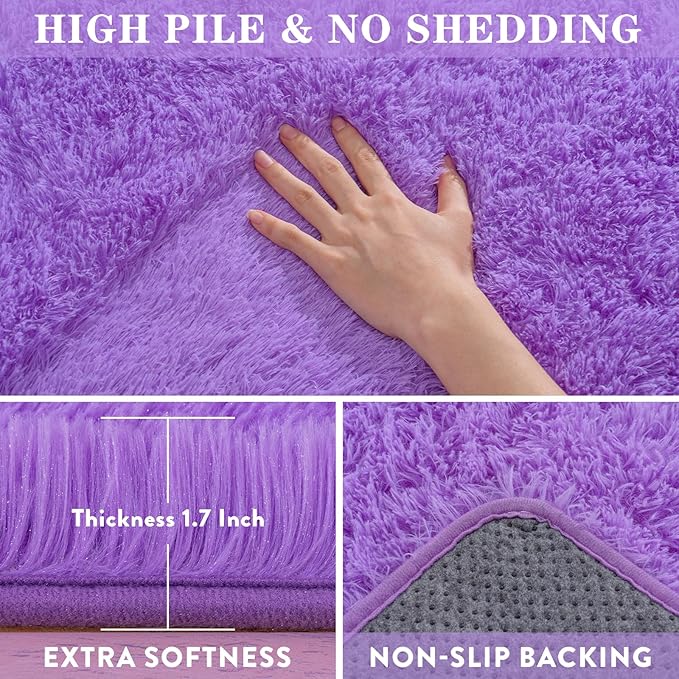 Fluffy Shag Rug 5x7 Purple Rugs for Bedroom, Soft Shaggy Rugs for Living Room, Non-Slip Fuzzy Plush Carpet for Kids Girls Room Dorm Home Decor