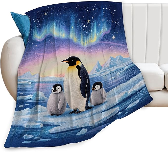 Penguin Blanket Penguins Animal Throw Blanket Plush Cozy Fleece Ultra Soft Warm Fuzzy Stuff Bedding Nursery Toddler Baby Blankets Gifts for Boys Girls Kids Adult Men Women 50"X60"