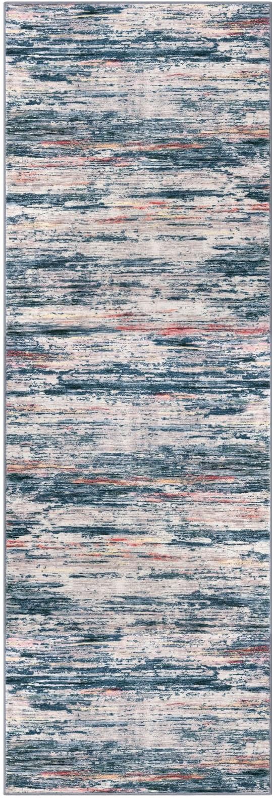 2x6 Modern Abstract Runner Rug for Hallway, Teal Blue Peach Gray Multi Super Soft Hallways Decor Kitchen Rugs with Non-Slip, Non-Shedding Washable Rug for Entryway Bedroom Laundry Indoor