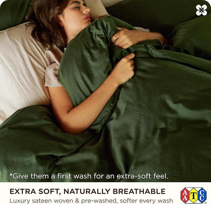 Bedsure Cotton Duvet Cover King, 100% GOTS Organic Cotton Duvet Cover Set, Fair Trade Certified King Bedding, Eco-Friendly, Ultra-Soft, Breathable Home Bedding for All Seasons(Olive Green, 104"x90")
