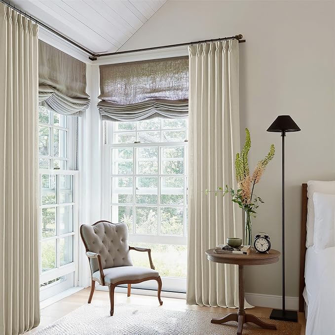 Neutral Linen Pinch Pleated Curtains 84 Inches Long 2 Panels for Living Room Bedroom Memory Training Shaped Semi Sheer Beige Oatmeal Pleat Drapes with Hooks Rings Light Filtering Window Curtain 40x84
