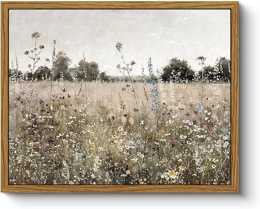 ARPEOTCY Vintage Framed Canvas Wall Art, 8x10inch, Classical Wildflowers Field Sky Farmhouse Pictures Wall Decor, Art Prints for Home Decor Aesthetic, Paintings for Living Room Office Decorations