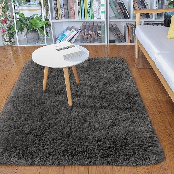 Merelax Soft Modern Indoor Shaggy Area Rug for Bedroom Livingroom Dorm Kids Room Home Decorative, Non-Slip Plush Fluffy Furry Fur Rugs Comfy Nursery Accent Floor Carpet 2x3 Feet, Charcoal