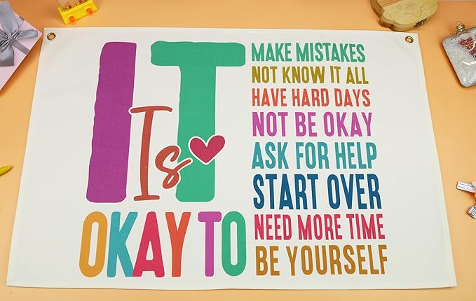 Mental Health Educational Growth Mindset-Boho Rectangular Banner Pennant Poster Flags-for Baby Boy Girl Room Home Playroom Classroom-Christmas Gift-It is Okay to Make-28.5x20 Inches