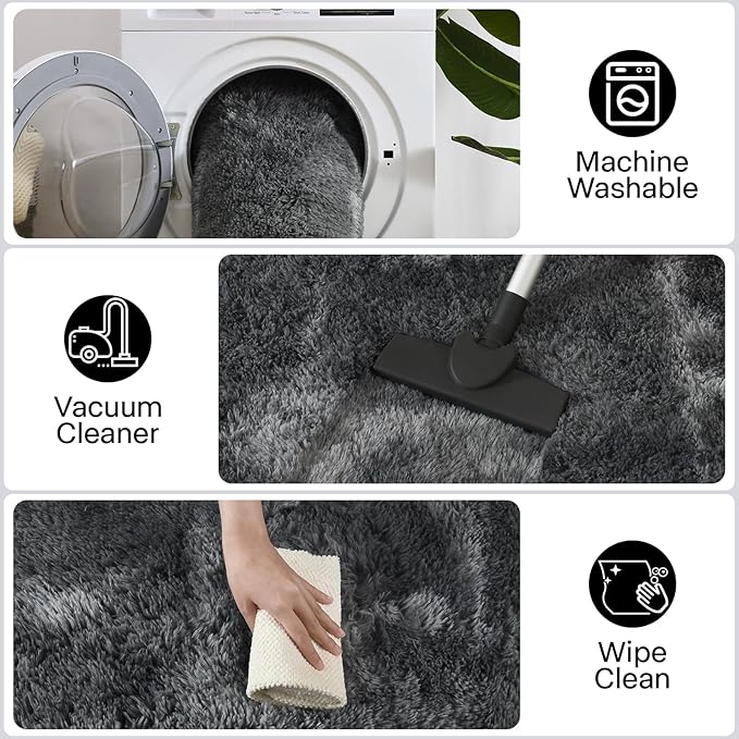 Meralax Gray Rugs for Living Room Bedroom, 5x8 Feet Soft Fluffy Gray Shaggy Bedside Rug, Machine Washable Indoor Floor Carpet for Kids Girls Boys, Dorms, Nursery Rooms, Home Decor Aesthetic