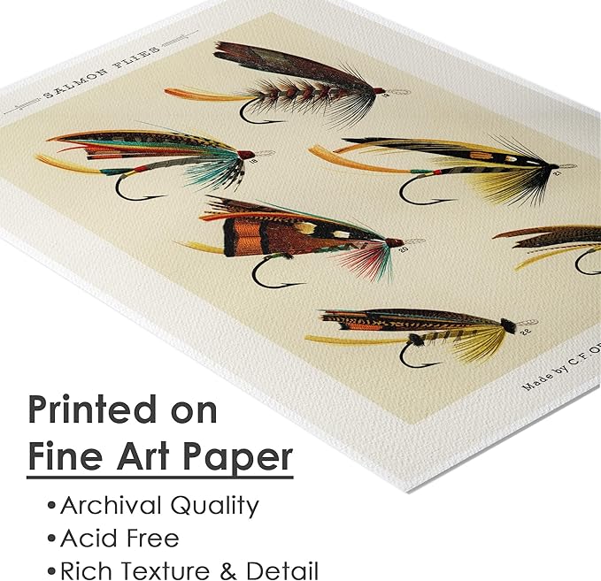 DREAM BIG PRINTABLES Vintage Fly Fishing Art Prints (Set of 4) - Unframed - 11x14 | Great Gift for Fisherman - Reproductions of Vintage Fishing Lure Drawings - Rustic Decor
