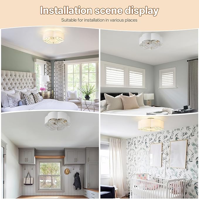 Caged Ceiling Fan with Lights, Flush Mount 20" Boho Ceiling Fans with Lights Remote Control, Low Profile Fabric Bladeless with 6 Speeds for Bedroom, Nursery, Kitchen