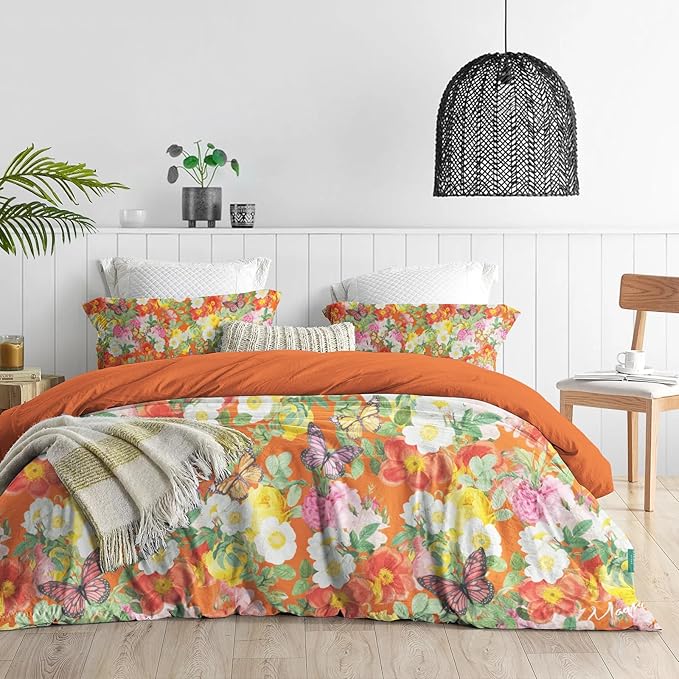 MAGRACE Duvet Cover King Size, 100% Cotton Duvet Cover Set, 3 PCS 800TC Ultra Soft Vivid Floral Bedding Look Luxurious Feel Modern Comforter Cover with 8 Corner Ties