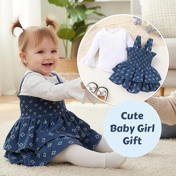 YOUNGER TREE Newborn Baby Girl Fall Winter Outfits Long Sleeve Romper Corduroy Overall Dress Infant Skirt Clothes Sets