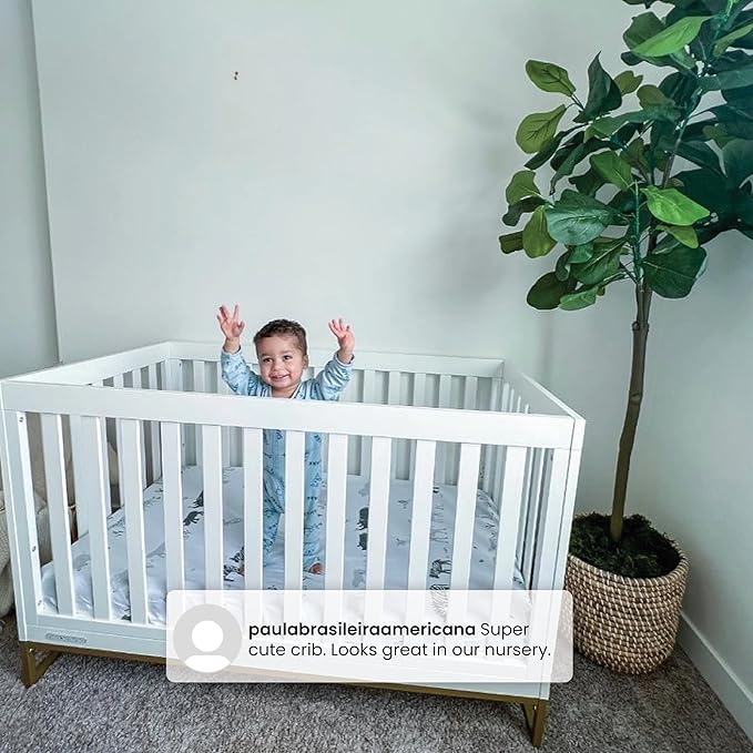 Delta Children Jade 4-in-1 Convertible Crib - Greenguard Gold Certified, Bianca White/Bronze