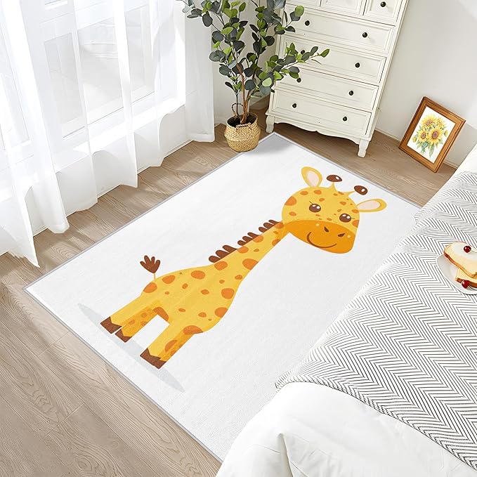 Giraffe Rug for Nursery - 4x5 Rug - Giraffe Rug - Cute Cartoon Safari Area Rug - Kids Baby Nursery Rugs - Kawaii Zoo Animal Carpet - Home Decor
