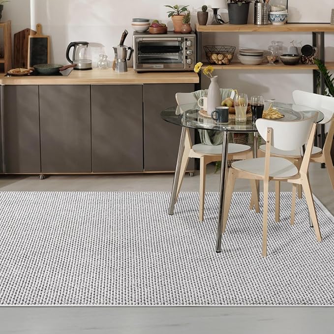 LUXE WEAVERS Solid Machine Woven White Dark Gray 4x6 Area Rug, Indoor Stain-Resistant Carpet