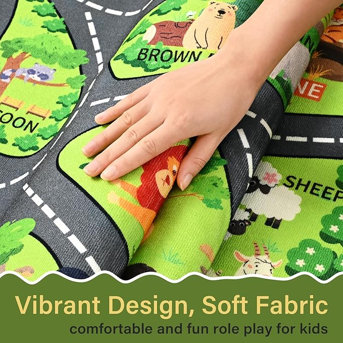 Zoo Adventure Kids Rug, Cute Animal Play Mat with Non-Slip Backing, Kids Carpet with Lions, Tigers & Giraffes for Educational and Fun Playtime, 60"x36"