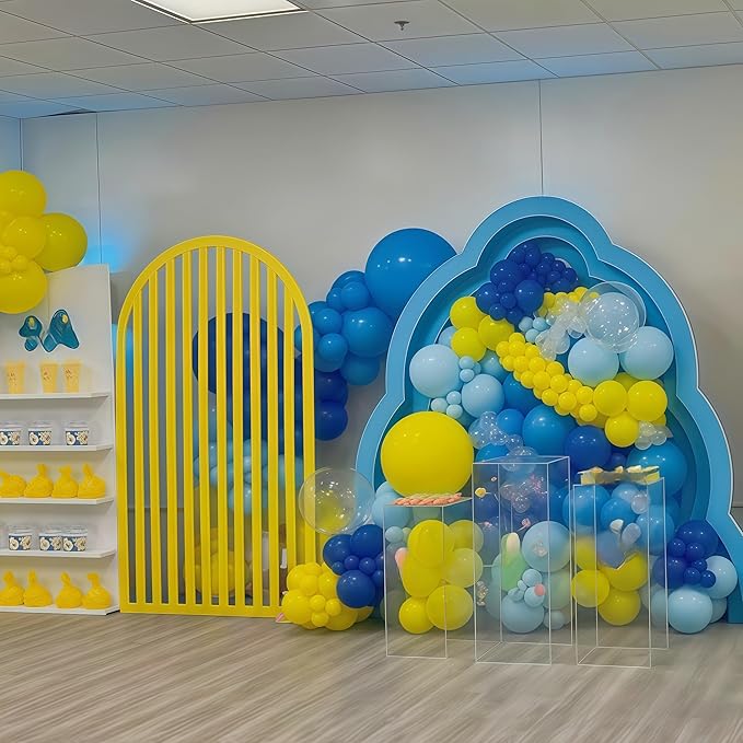 Blue and Yellow Balloons Set, 60Pcs 12 Inch Lemon Yellow Pastel Baby Sky Metallic Blue White Latex Balloons for Birthday Baby Bridal Shower Cartoon Party Deocrations Supplies