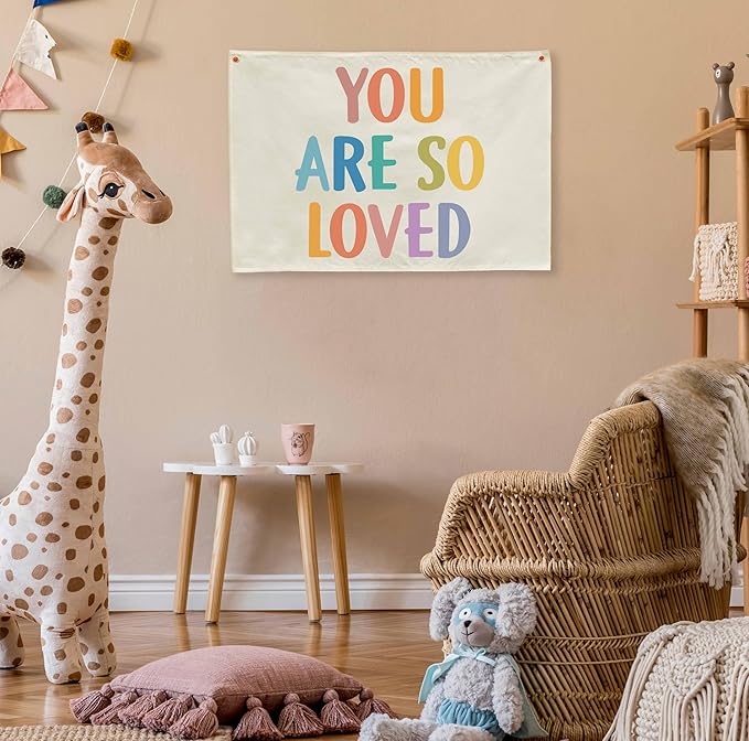 You Are So Loved-Nursery Rectangular Canvas Banner-Boho Flag Wall Sign Decor for Toddler Boy Girl Kids,Baby Room Above Crib Bedroom Playroom Reading Room Decor-Baby Shower Birthday Christmas Gift