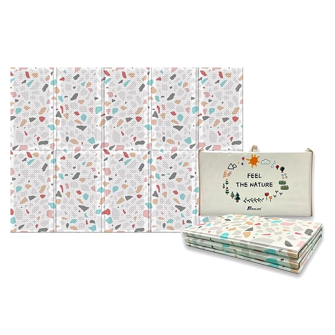 Baby Foldable Play Mat for Baby - Deco Terrazzo Floor Mats design - Perfect Tummy Time Mat & Nursery Rug - Portable Playroom Rug, Indoor/Outdoor, Waterproof, Made in Korea - Large 79" x 55"