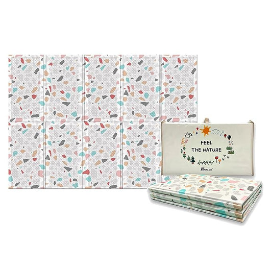 Baby Foldable Play Mat for Baby - Deco Terrazzo Floor Mats design - Perfect Tummy Time Mat & Nursery Rug - Portable Playroom Rug, Indoor/Outdoor, Waterproof, Made in Korea - Large 79" x 55"