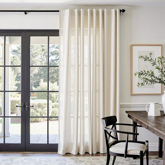 jinchan Beige Linen Blend Curtain 84 Inches Length 1 Panel for Bedroom Living Room, Light Filtering 84 Inches Wide Natural Farmhouse Drape with Rod Pocket Back Tab (84W x 84L, Ecru)