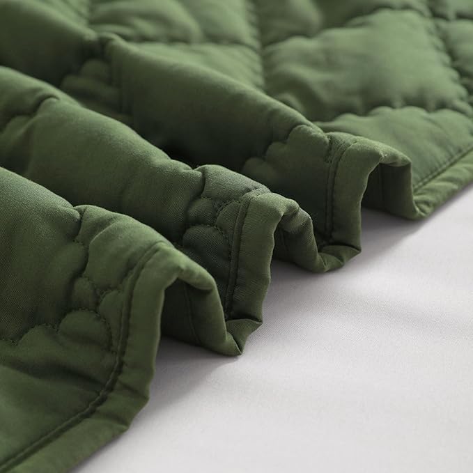 FLXXIE Machine Washable Microfiber Down Alternative Toddler Comforter, Super Soft and Lightweight Kids Crib Quilted Blanket for Stroller, Travel, 39x47 Inches, Olive