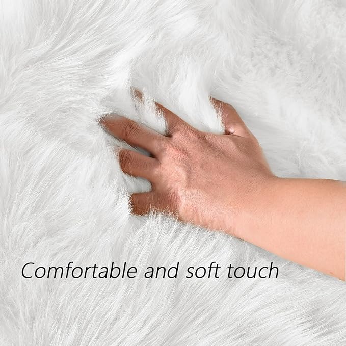 Latepis White Faux Fur Rug 8x10, Faux Fur Sheepskin Rug for Living Room, Fluffy Washable Fuzzy Rugs Carpet for Bedroom, Luxury Room Decor, Rectangle