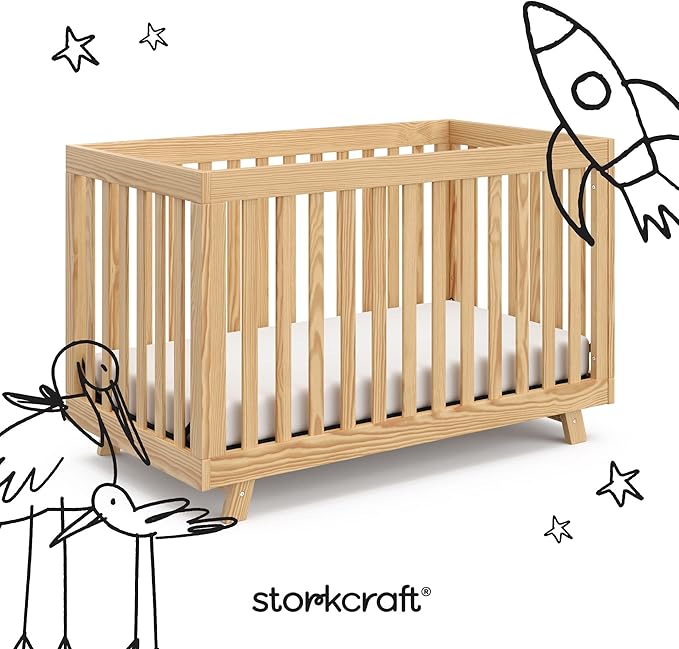 Storkcraft Beckett 3-in-1 Convertible Crib (Natural) – GREENGUARD Gold Certified, Fits Standard Crib Mattress, Converts to Toddler Bed and Daybed, 4 Adjustable Mattress Heights, Grow-with-Me Design