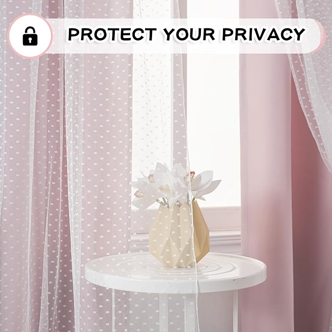 MYSKY HOME Pink Curtains for Girls Bedroom & Nursery Kids Blackout Cute Short Curtains for Small Windows 54 Inch Long Double Layer with Polka Dots Sheer, Grommet Tops, 52" Wide, 2 Panels