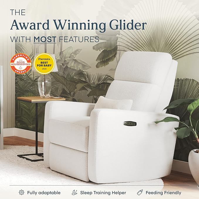 Nurture& The Glider Plus - Premium Nursery Power Recliner | Swivel Chair with Adjustable Head Support and Adjustable Lumbar Support | Built-in USB - The Ultimate Comfort for Nursing, Relaxing (Boucle)
