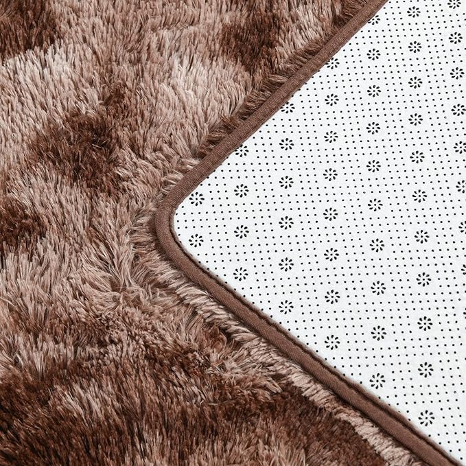 Large Shag Area Rugs 8 x 10, Tie-Dyed Plush Fuzzy Rugs for Living Room, Ultra Soft Fluffy Furry Rug for Bedroom, Indoor Carpet Nursery Rugs for Kids Room Home Decor, Coffee