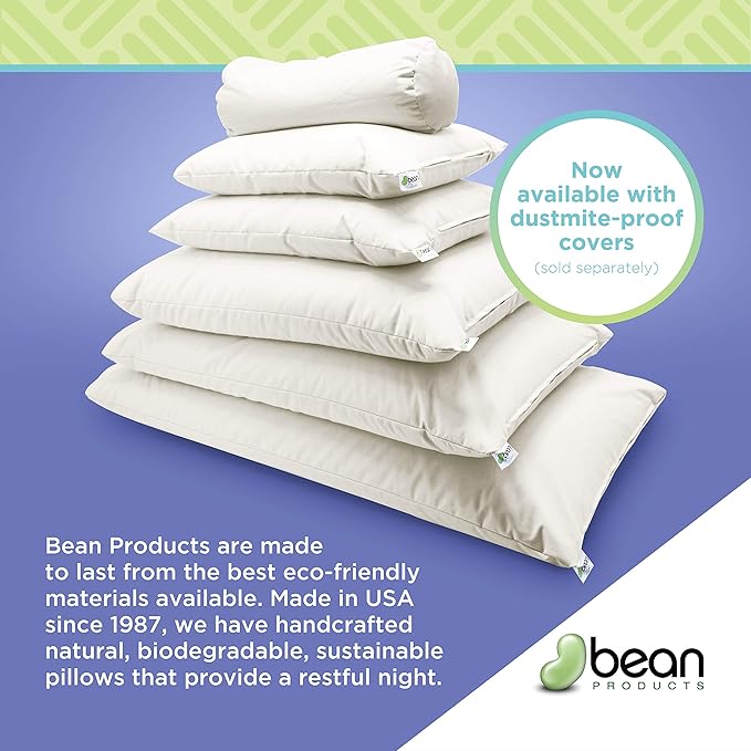 Bean Products 20" x 36" King Bed Pillow for Sleeping – Organic Millet Fill with Organic Cotton Fabric, Soft Head Pillow – Eco-Friendly, Breathable, and Durable Sleep Aid, Made in The USA