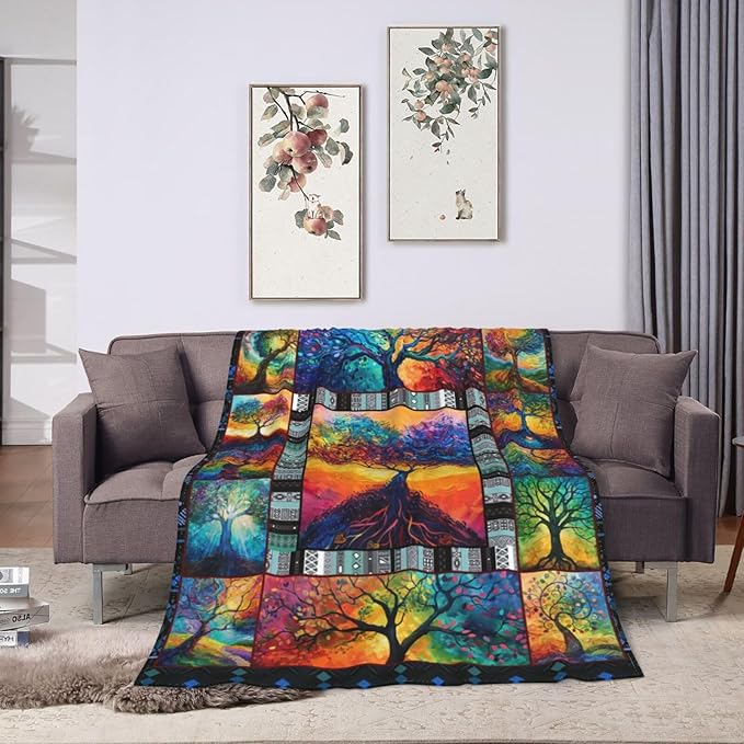 Tree Blanket Colorful Tree Throw Blanket Tree of Life Flannel Stuff Merch Cozy Decor Fleece Soft Plush Fuzzy Warm Lightweight Bedding Gifts for Kids Women Men Girls Couch 50"X40"