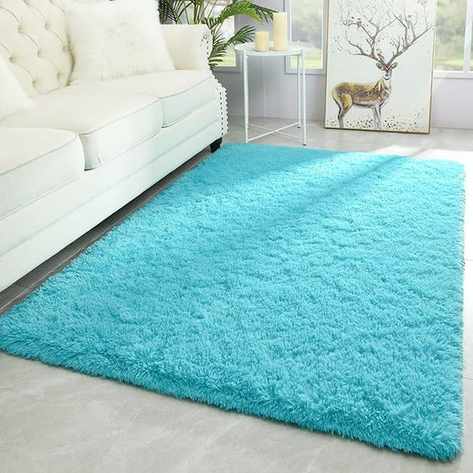 Merelax Modern Soft Fluffy Large Shaggy Rug for Bedroom Livingroom Dorm Kids Room Indoor Home Decorative, Non-Slip Plush Furry Fur Area Rugs Comfy Nursery Accent Floor Carpet 4'x6' Teal